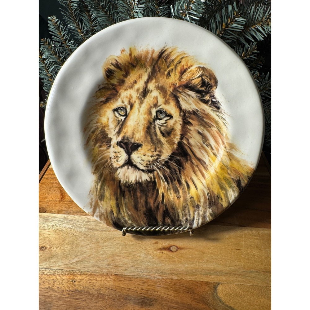 Pier 1 Lion Salad‎ Plate Unisex 8.25in Cream Brown Ironstone Wildlife Art